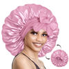 Picture of BONNET QUEEN Silk Bonnet for Sleeping Satin Bonnet Hair Bonnet Braid Bonnet Double Layer Tie Bonnet Night Hair Wrap for Women Curly Hair Rose Gold