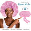 Picture of BONNET QUEEN Silk Bonnet for Sleeping Satin Bonnet Hair Bonnet Braid Bonnet Double Layer Tie Bonnet Night Hair Wrap for Women Curly Hair Rose Gold