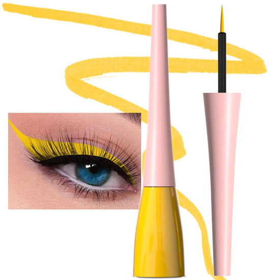 Picture of evpct 1Pcs Yellow Liquid Eyeliner Makeup Waterproof Yellow Eye Liners for Women, Eyes Wing Eyeliner Stamps Shapes Colored Eyeliner delineador de ojos a prueba de agua contra el agua blanco para ojos