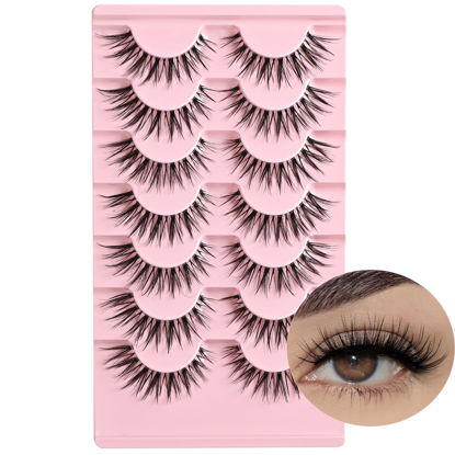 Picture of FARRED Cat Eye Lashes Natural Eyelashes Short Wispy Lash Strips Volume Eyelash Cateye Medium Length False Lashes Natural Looking Hybrid Clusters Full Strip Lashes (A20 | 8-14MM)