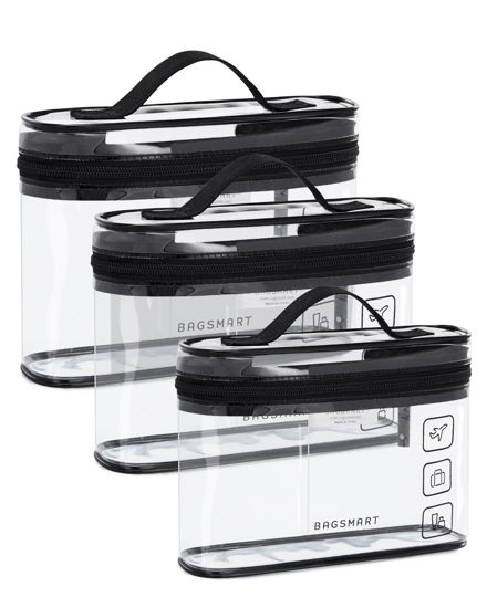 Picture of BAGSMART TSA Approved Toiletry Bag, 3 Pack Clear Makeup Cosmetic Bag Organizer, Quart Size Travel Bag for Toiletries, Carry-on Travel Accessories Essentials, Black-3pcs