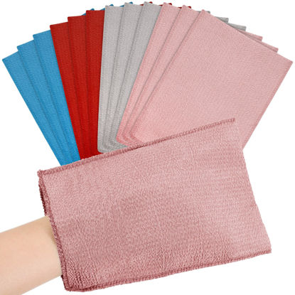 Picture of Tatuo 12 Pieces Korean Exfoliating Mitt Exfoliating Glove Italy Towel Body Skin Scrubber Exfoliating Scrubber for Remove Dead Skin Exfoliating Washcloth Korean(Small,Pink, Brick Red, Gray, Blue)