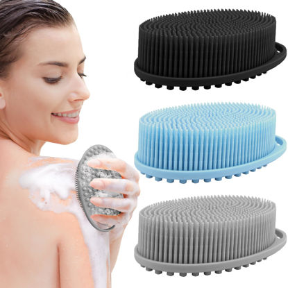 Picture of 3 Pack Silicone Body Scrubber, Exfoliating Body Scrubber, Soft Silicone Loofah for Women Men, Body Scrubber Fit for Sensitive and All Kinds of Skin, Clean and Sanitary Rapid Foaming