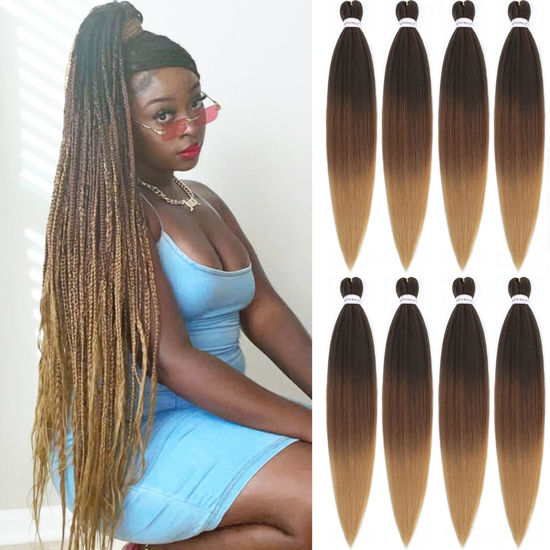 Picture of Alrence Pre Stretched Braiding Hair Long Braid 26 Inch 8 Packs Professional Braiding Hair Extensions Synthetic Crochet Twist Braids (26 Inch, 1B/30/27)