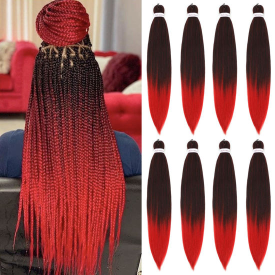 Picture of Alrence Pre Stretched Braiding Hair Long Braid 30 Inch 8 Packs Professional Braiding Hair Extensions Synthetic Crochet Twist Braids (30 Inch, 1B/Red)