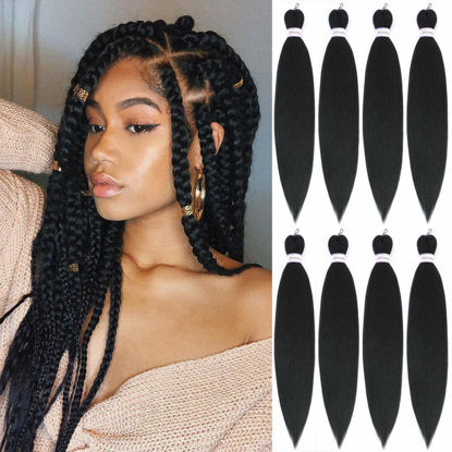 Picture of Alrence Pre Stretched Braiding Hair Long Braid 20 Inch 8 Packs Professional Braiding Hair Extensions Synthetic Crochet Twist Braids (20 Inch, 1B#)