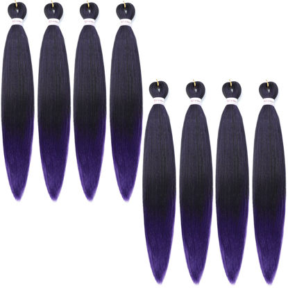 Picture of Alrence Pre Stretched Braiding Hair Long Braid 30 Inch 8 Packs Professional Braiding Hair Extensions Synthetic Crochet Twist Braids (30 Inch, 1B/Purple)