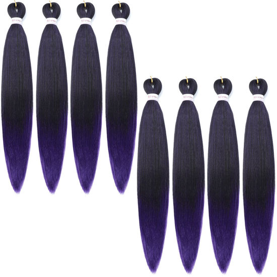 Picture of Alrence Pre Stretched Braiding Hair Long Braid 30 Inch 8 Packs Professional Braiding Hair Extensions Synthetic Crochet Twist Braids (30 Inch, 1B/Purple)