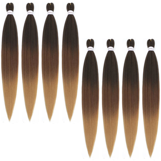 Picture of Alrence Pre Stretched Braiding Hair Long Braid 42 Inch 8 Packs Professional Braiding Hair Extensions Synthetic Crochet Twist Braids (42 Inch, 1B/30/27)