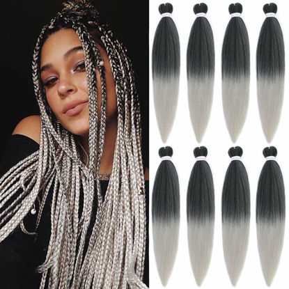 Picture of Alrence Pre Stretched Braiding Hair Long Braid 30 Inch 8 Packs Professional Braiding Hair Extensions Synthetic Crochet Twist Braids (30 Inch, 1B/Silver)