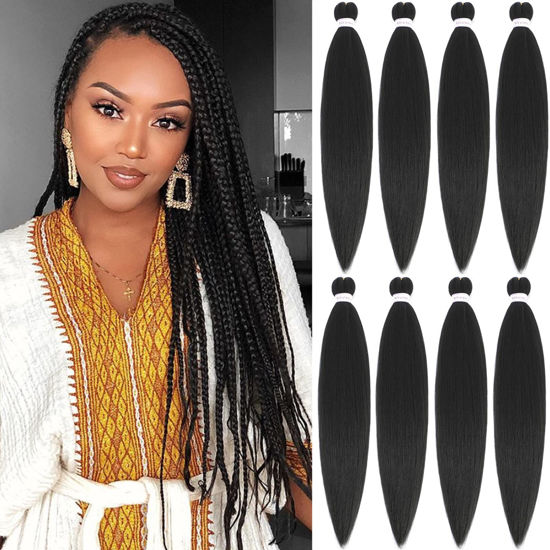 Picture of Alrence Pre Stretched Braiding Hair Long Braid 26 Inch 8 Packs Professional Braiding Hair Extensions Synthetic Crochet Twist Braids (26 Inch, 1B#)