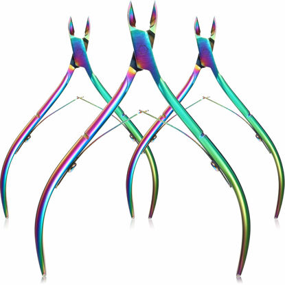 Picture of Mudder 3 Packs Cuticle Nippers Cuticle Cutter Stainless Steel Professional Nail Cuticle Trimmer Pointed Blade Cuticle Remover Scissors Pedicure Manicure Tool for Fingernails and Toenails (Rainbow)
