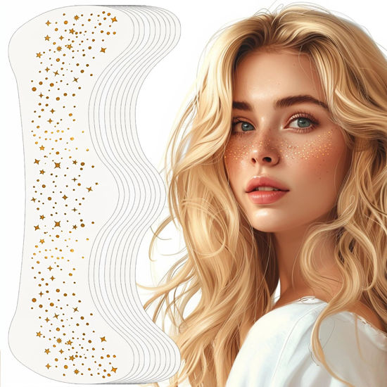 Picture of Glitter Freckles Face Tattoo, Glitter Freckles for Face, 10pcs Gold Sparkle Freckles, Face Glitter Makeup Patches