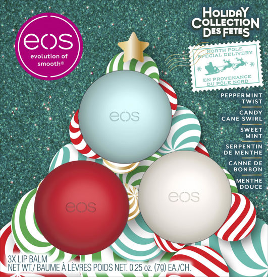 Picture of eos Holiday Lip Balm Gift Set- Peppermint Twist, Candy Cane Swirl & Sweet Mint, Limited-Edition Skincare, Stocking Stuffers, 0.25 oz, 3-Pack