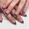 Picture of Halloween Press on Nails Short Almond Bat Fake Nails Halloween Glue on Nails with Designs Full Cover French Tip Acrylic Nails Artificial Purple Nail Tips False Nails Stick on Nails for Women 24Pcs