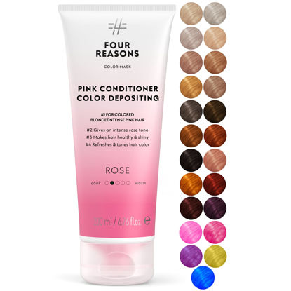 Picture of Four Reasons Color Mask - Rose Pink - (27 Colors) Toning Treatment, Color Depositing Conditioner, Tone & Enhance Color-Treated Hair - Semi Permanent Hair Dye, Vegan and Cruelty-Free, 6.76 fl oz