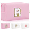 Picture of Personalized Initial Letter Patch Makeup Bag, Preppy Portable Chenille Letter Cosmetic Bag with Zipper, PU Leather Waterproof Travel Toiletry Bag Monogram Make Up Pouch for Women Girls(Letter R)