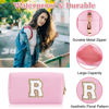 Picture of Personalized Initial Letter Patch Makeup Bag, Preppy Portable Chenille Letter Cosmetic Bag with Zipper, PU Leather Waterproof Travel Toiletry Bag Monogram Make Up Pouch for Women Girls(Letter R)