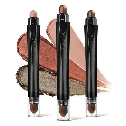 Picture of LUXAZA 3PCS Brown Pink Eyeshadow And Eyeliner Pen Set,Shimmer Neutral Cream Eyeshadow Stick Crayon,Waterproof Long Lasting Eye Highlighter Stick,Eye Brightener Stick Makeup Sets