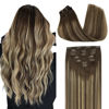 Picture of DOORES Clip in Human Hair Extensions Balayage Chocolate Brown to Honey Blonde 20 Inch 7pcs 120g Real Hair Extensions Clip in Straight Thick Natural Remy Hair Extensions