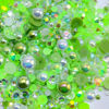 Picture of Briskbloom 60g Mix Flatback Pearls and Flatback Rhinestones for Crafts, 2mm-10mm Pearl Rhinestones for Tumblers Face Art, Jelly Rhinestones and Half Pearls, with Tweezers Wax Pen, White|Green|Clear