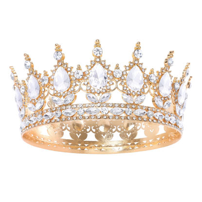 Picture of Feltent Gold Queen Crown for Women Crystal Tiara for Girl Rhinestone Wedding Headband for Bride Hair Accessories for Costume Birthday Party Prom Gifts
