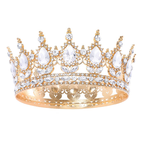 Picture of Feltent Gold Queen Crown for Women Crystal Tiara for Girl Rhinestone Wedding Headband for Bride Hair Accessories for Costume Birthday Party Prom Gifts