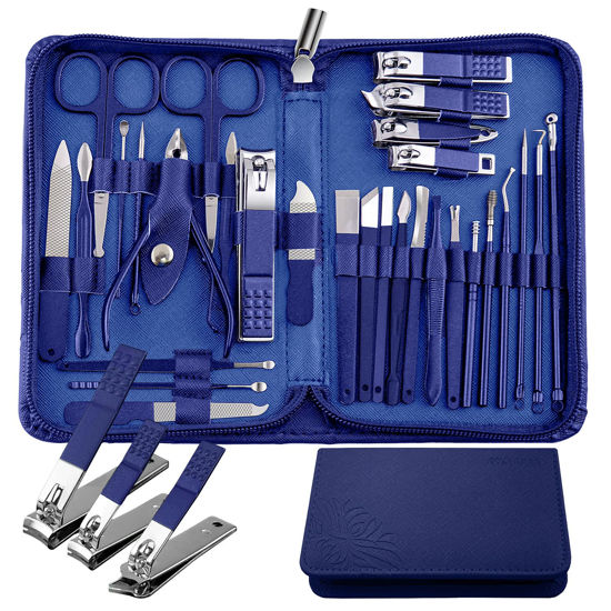 Picture of Manicure Set 30-Piece WOAMA Nail Clippers Pedicure Kit Manicure Kit Professional Nail Kit for Toenail Fingernail Facial Care - Blue