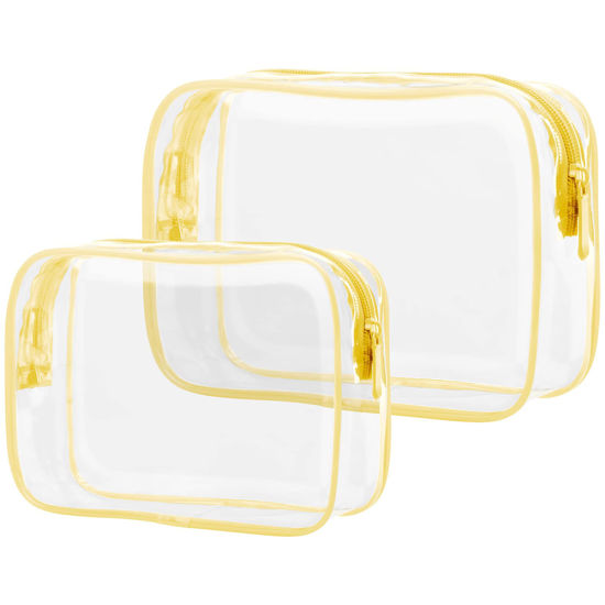 Picture of PACKISM Clear Makeup Bags - 2 Pack Quart Size Travel Bag TSA Approved Clear Travel Bags for Toiletries, Clear Cosmetic Bags Carry on Clear Toilety Bag TSA Approved Toiletry Bags, Yellow