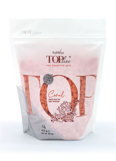 Picture of Italwax Top Line Coral - 0,45Kg / 1lb - Hard wax beads for hair removal - Unscented - Synthetic formulation ideal for sensitive skins - Recommended for Bikini Area and Armpits