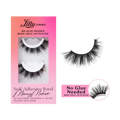 Picture of Lilly Lashes 3D Self Adhesive Eyelashes, No Lash Glue Needed, Body Heat Activated Press on Lashes, Reusable Self Adhesive Eyelashes Up to 5x, Easy to Apply & Remove (MoneyMaker)