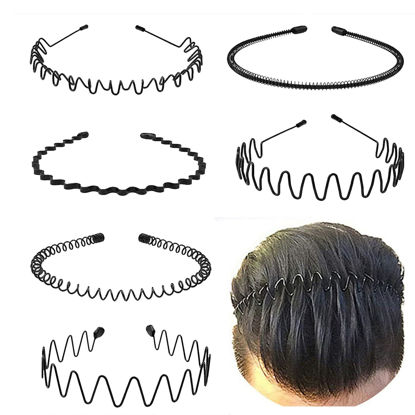 Picture of KELUBATU Metal Headbands for Men Fashion Headbands for Women, Unisex Wavy Headbands Outdoor Sports Headbands Simple Elastic Non-Slip Hair Accessories (6 Pack)