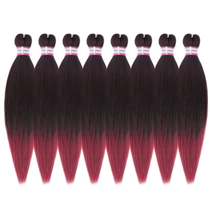 Picture of Pre-Stretched Braiding Hair Extensions-16 Inch 8 Packs Synthetic Braiding Hair Crochet Braids, Natural Easy Braid Crochet Hair, Hot Water Setting Professional Soft Yaki Straight Texture (#1B/bug)