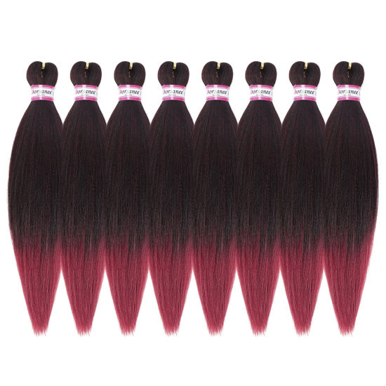 Picture of Pre-Stretched Braiding Hair Extensions-16 Inch 8 Packs Synthetic Braiding Hair Crochet Braids, Natural Easy Braid Crochet Hair, Hot Water Setting Professional Soft Yaki Straight Texture (#1B/bug)