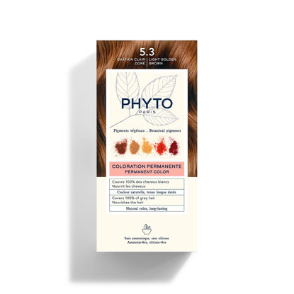 Picture of PHYTO Phytocolor Permanent Hair Color, 5.3 Light Golden Brown, with Botanical Pigments, 100% Grey Hair Coverage, Ammonia-free, PPD-free, Resorcin-free, 0.42 oz.