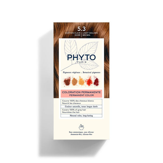 Picture of PHYTO Phytocolor Permanent Hair Color, 5.3 Light Golden Brown, with Botanical Pigments, 100% Grey Hair Coverage, Ammonia-free, PPD-free, Resorcin-free, 0.42 oz.