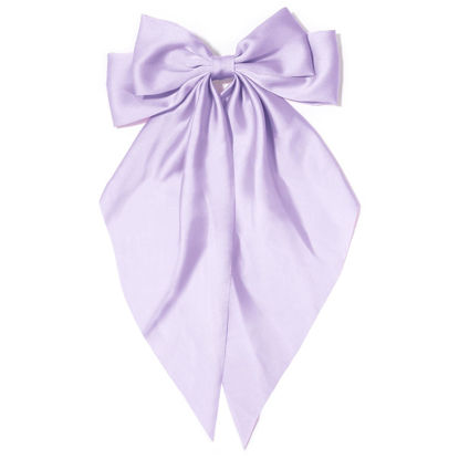Picture of Big Purple Satin Hair Bows, Clips and Ribbons for Women - Long Tail Coquette Barrettes for Girls
