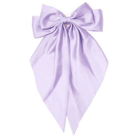 Picture of Big Purple Satin Hair Bows, Clips and Ribbons for Women - Long Tail Coquette Barrettes for Girls