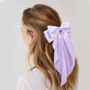 Picture of Big Purple Satin Hair Bows, Clips and Ribbons for Women - Long Tail Coquette Barrettes for Girls