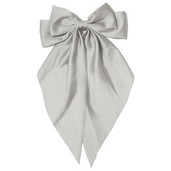 Picture of Large Hair Bows for Women Gray Silky Satin Hair Bow Hair Clips Long Tail French Hair Ribbon Coquette Bows Hair Accessories for Girls
