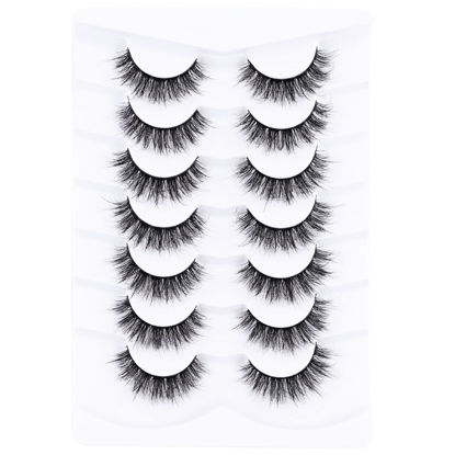 Picture of Mebver False Eyelashes Cat Eye Lashes Faux Mink Lashes Natural Look Fluffy Wispy Lashes That Look Like Extensions Pestañas Postizas D Curl Lash Strips Short Fox Eye Lashes 7 Pairs Pack