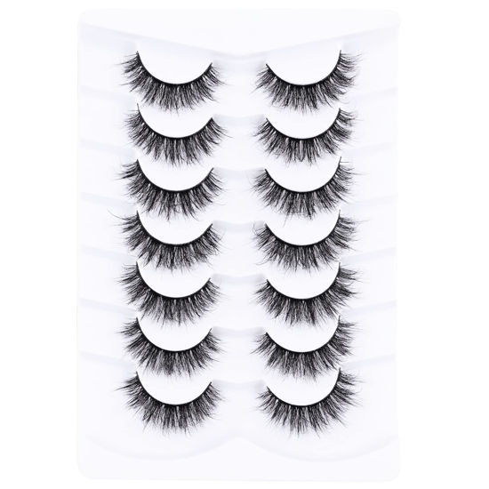Picture of Mebver False Eyelashes Cat Eye Lashes Faux Mink Lashes Natural Look Fluffy Wispy Lashes That Look Like Extensions Pestañas Postizas D Curl Lash Strips Short Fox Eye Lashes 7 Pairs Pack