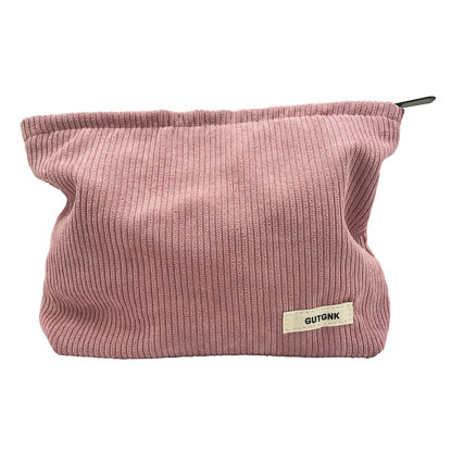 Picture of GUTGNK Women's Corduroy Cosmetic Bag, Large Capacity Canvas Cosmetic Bag Travel Toiletry Bag Accessories Organizer, Pink