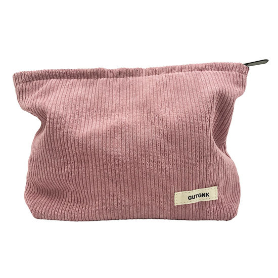 Picture of GUTGNK Women's Corduroy Cosmetic Bag, Large Capacity Canvas Cosmetic Bag Travel Toiletry Bag Accessories Organizer, Pink