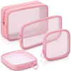 Picture of Weewooday 4 Pcs Mesh Makeup Bag Mesh Cosmetic Bag Travel Toiletry Bag Pouch with Zipper Mini Portable Makeup Cosmetic Travel Toiletry Purse Bag for Daily Accessories (Pink, Small, Large, Medium)