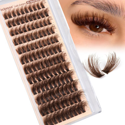 Picture of Focipeysa Brown Lash Clusters Fluffy Eyelash Clusters 10-18mm D Curl Eyelash Extension Volume Cluster 80D Individual Eyelash DIY Lash Extension for Beginners