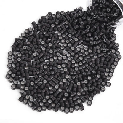 Picture of Vlasy 600Pcs 4mm Silicone Lined Micro Ring Beads for Hair Extensions 5Colors Apply (600Pcs Dark Brown)
