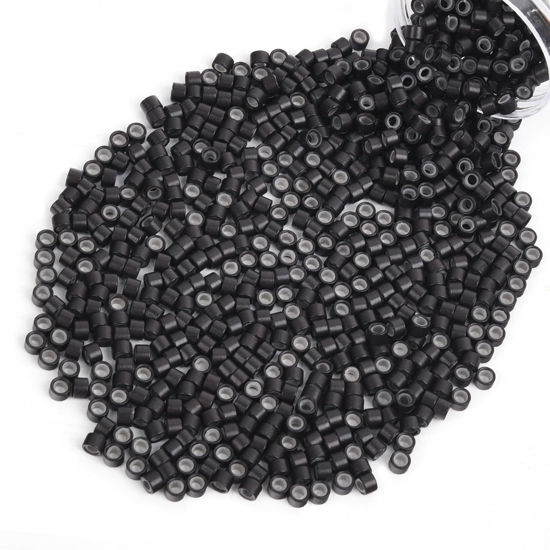 Picture of Vlasy 600Pcs 4mm Silicone Lined Micro Ring Beads for Hair Extensions 5Colors Apply (600Pcs Dark Brown)
