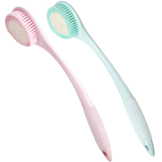 Picture of BEDELITE Back Bath Brush Long Handle for Shower of 2 - Soft Shower Brush for Men & Women,Back Brush Scrubber - 16.4" Long Skin Exfoliator for Bath Scrubber Body Brush（2 Pack, Blue & Pink）