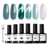 Picture of Modelones Gel Nail Polish, 6 Colors Hema Free Cat Eye Holographic 9D Cat Eye Glitter Gel Polish Set White Green Nail Gel Polish Kit with Magnet Soak Off LED Winter Nail Art Gel DIY Salon